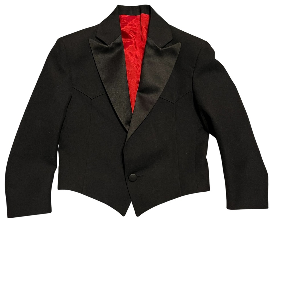Pagano West Kids Western Tuxedo Jacket Black Red Lining Size 6 Cowboy Blazer